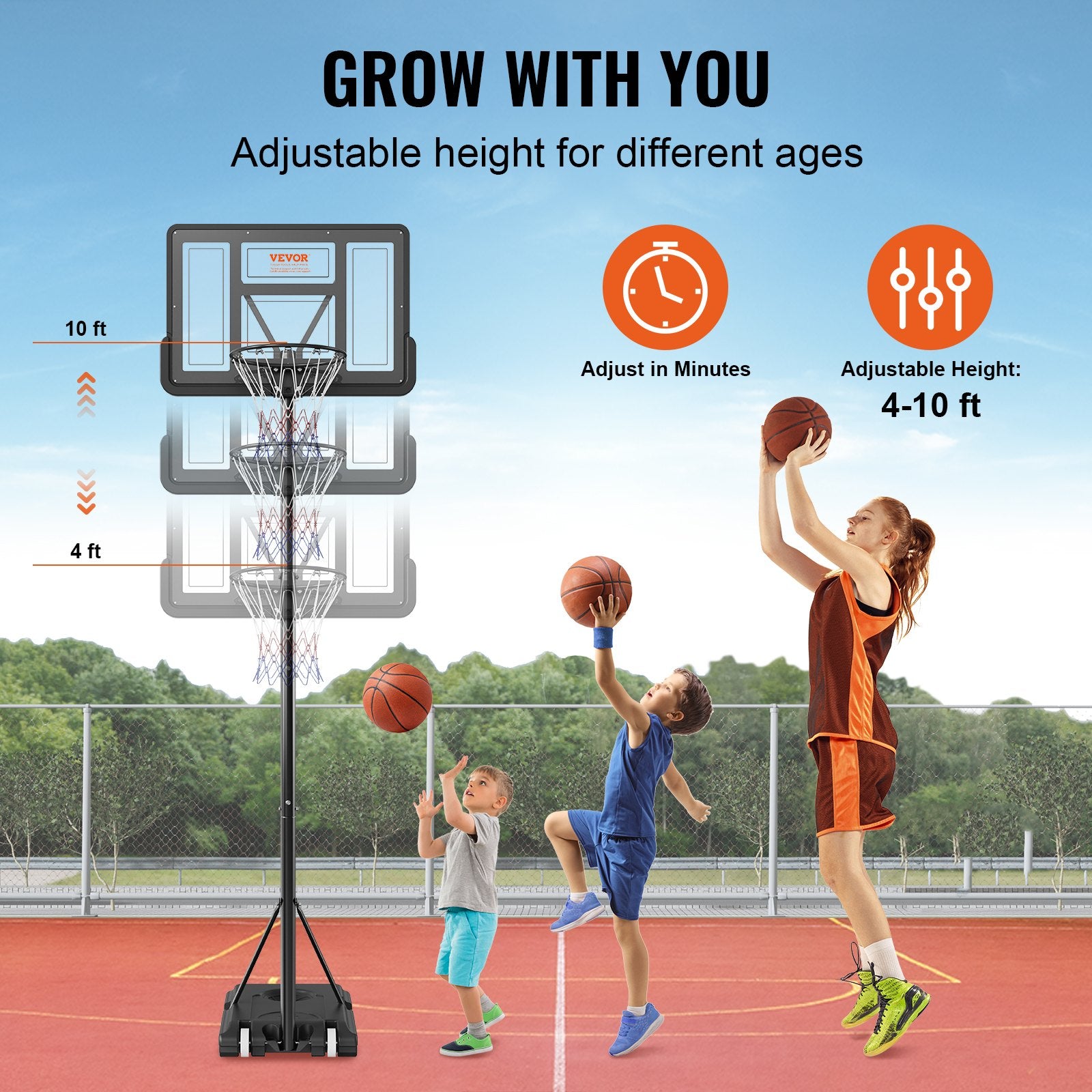 Basketball Hoop, 4-10 ft Adjustable Height Portable Backboard System, 44 inch Basketball Hoop & Goal, Kids & V952-LQK44CKWDJ00OBGUSV0