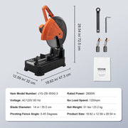 Chop Saw, 14"/355mm Blade Diameter Cut Off Saw, 2800W 1200RPM Steel Cutting Machine, Adjustable Dry Cut Chop V952-LQXXCQGJYC1411KY4V3