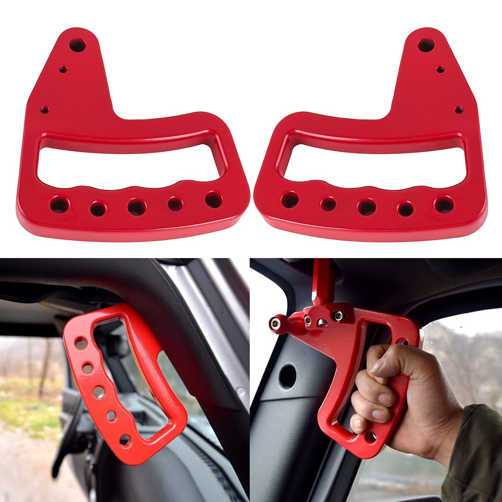 Hand Grips Front Rear Compatible with 2007-2017 Jeep Wrangler JK New V952-LS07-17JPMMRRED01V0