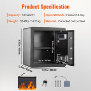 Safe 1.8 Cubic Feet Home Safe Steel for Cash Gold 15.75x13x16.9 inch V952-LSBXXHSLSLF186U0WV0