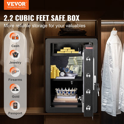 Safe 2.2 Cubic Feet Home Safe Steel for Cash Gold 15.75x13x23.6 inch V952-LSBXXHSLSLF22HXMIV0