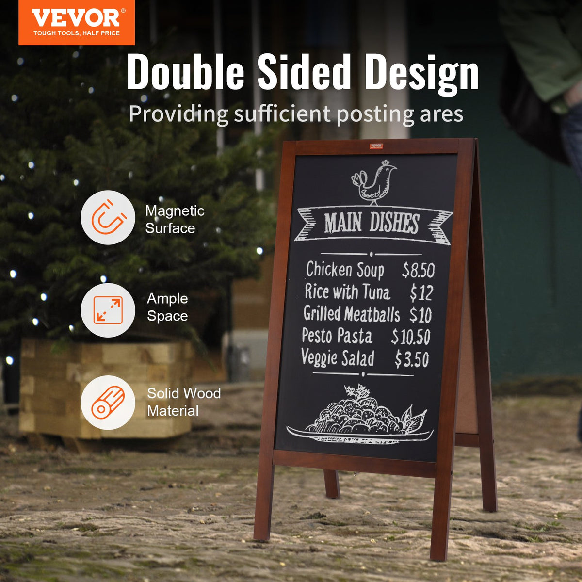 VEOVR A Frame Chalkboard Sign, 50x102 cm Double-Sided Sidewalk Signs, Freestanding Vintage Wooden Chalk Board V952-LSCTB2040INCHRVHUV0