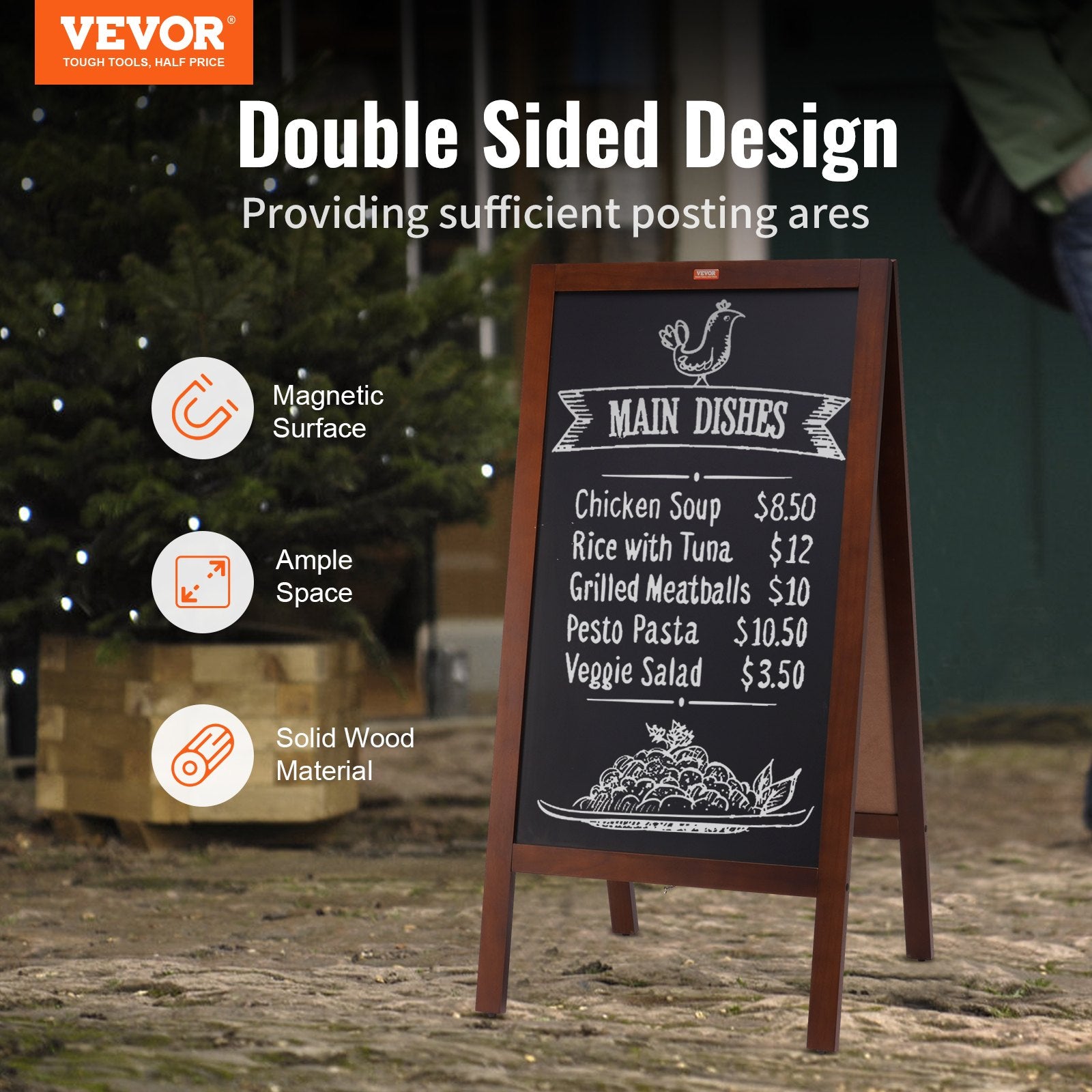 VEOVR A Frame Chalkboard Sign, 50x102 cm Double-Sided Sidewalk Signs, Freestanding Vintage Wooden Chalk Board V952-LSCTB2040INCHRVHUV0