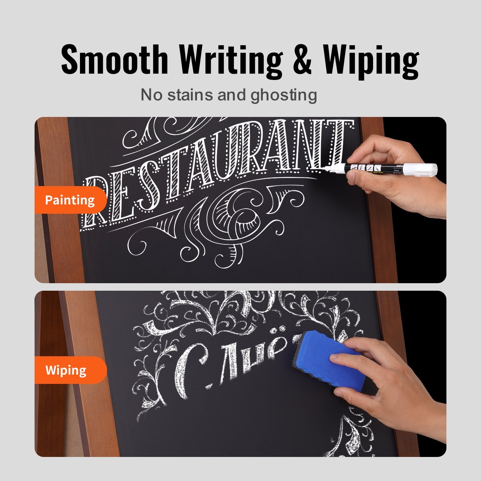 VEOVR A Frame Chalkboard Sign, 50x102 cm Double-Sided Sidewalk Signs, Freestanding Vintage Wooden Chalk Board V952-LSCTB2040INCHRVHUV0