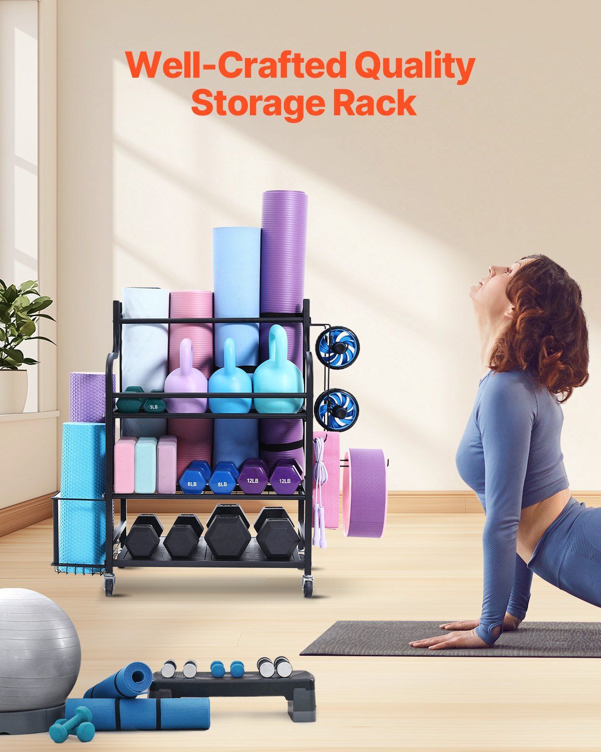 Home Gym Workout Equipment Organizer Yoga Mat Storage Weight Rack Dumbbell 1035 x 405 x 885 mm V952-LSDLYJJ3C305JBC3RV0