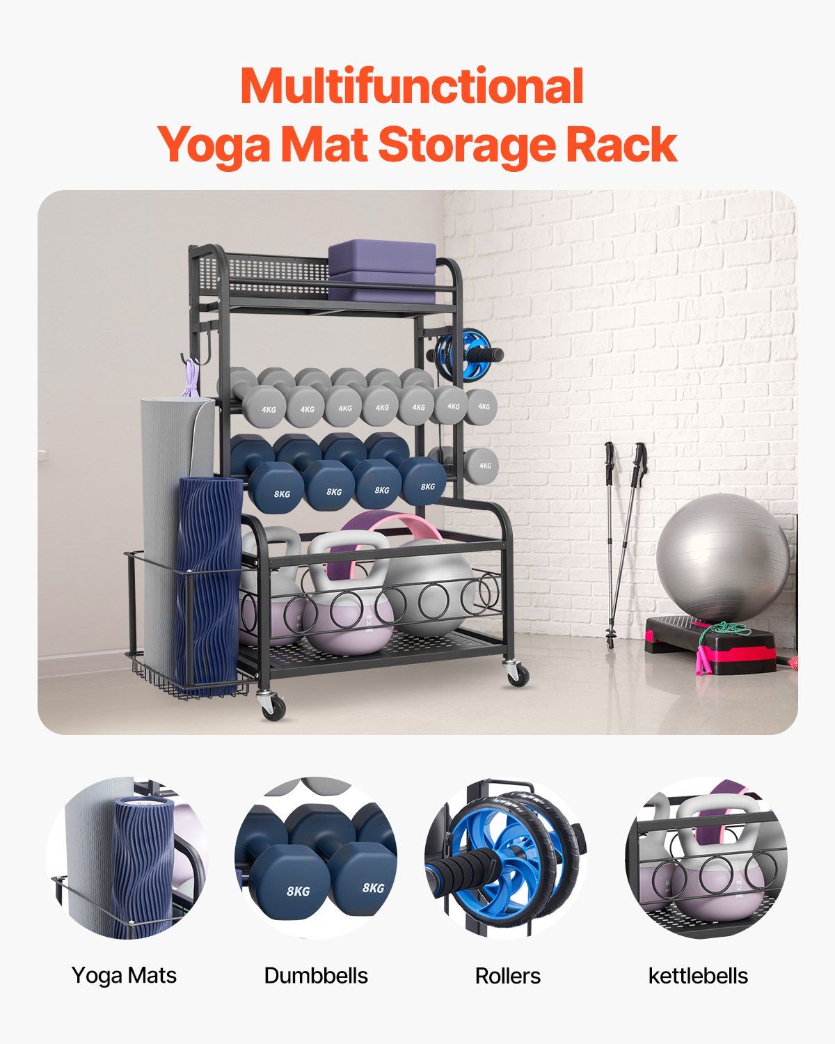 Home Gym Workout Equipment Organizer Yoga Mat Storage Weight Rack Dumbbell 870 x 405 x 1010 mm V952-LSDLYJJ4C313AAQ8JV0