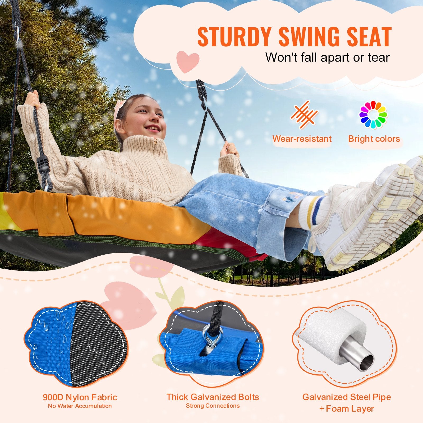 Tree Swing, 40 Inch Saucer Swing, 750lbs Weight Capacity, 900D Oxford Fabric Swing Seat with 2 Tree Hanging V952-LSFDQQLSFD409Q7D1V0
