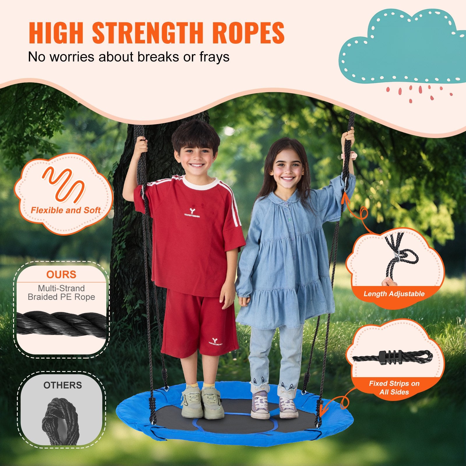 Tree Swing, 40 Inch Saucer Swing, 750lbs Weight Capacity, 900D Oxford Fabric Swing Seat with 2 Tree Hanging V952-LSFDQQLSFD409Q7D1V0