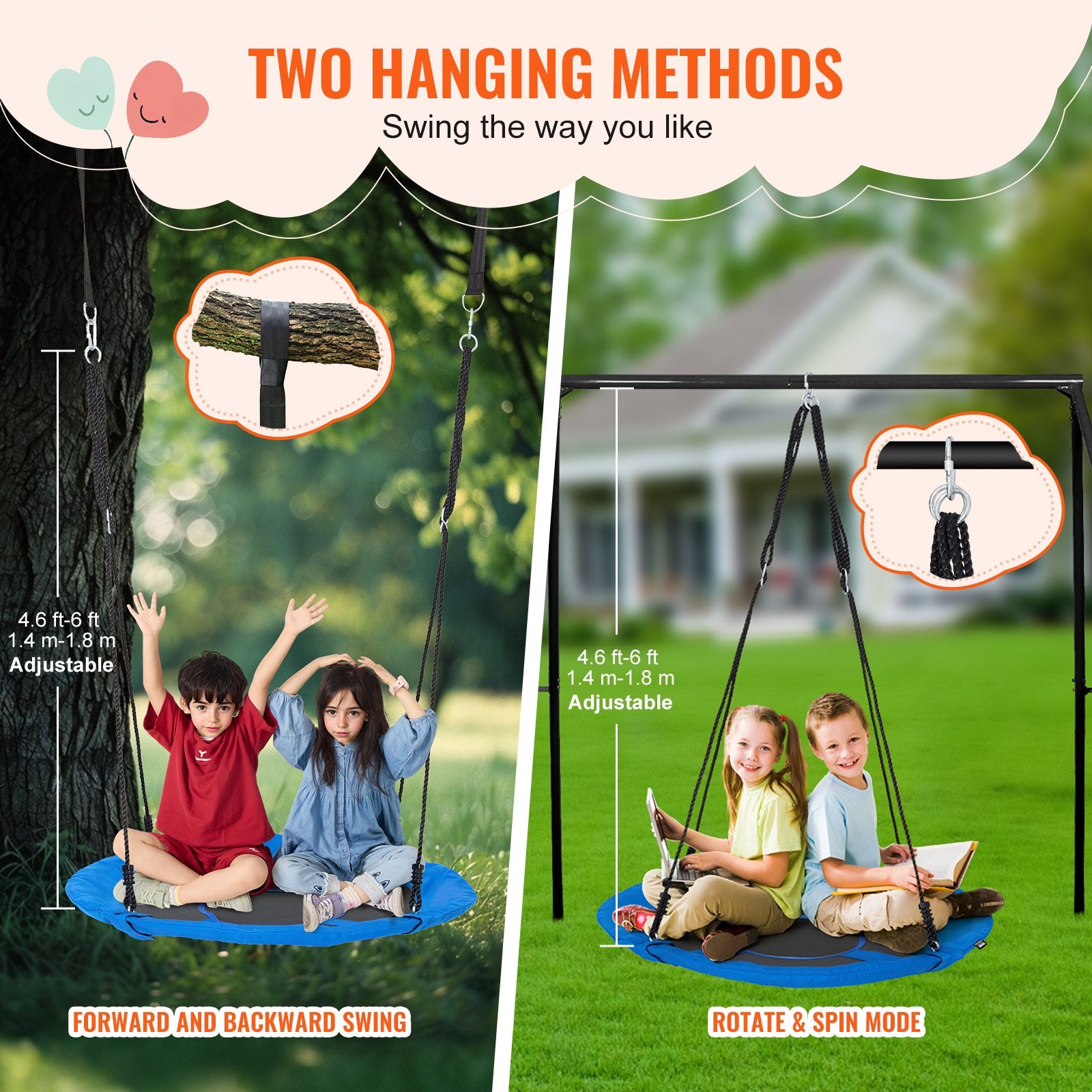 Tree Swing, 40 Inch Saucer Swing, 750lbs Weight Capacity, 900D Oxford Fabric Swing Seat with 2 Tree Hanging V952-LSFDQQLSFD409Q7D1V0
