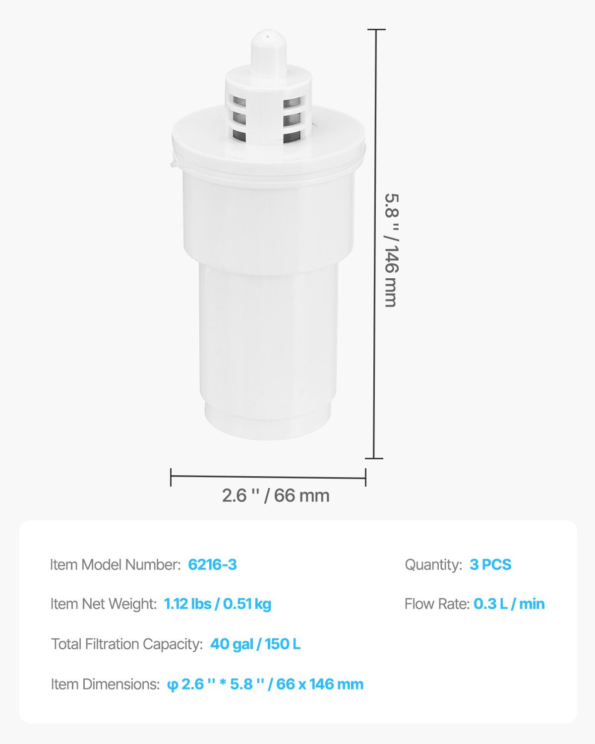 Pitcher Water Filters 3-pack Replacements for Water Filter Pitcher 6216 V952-LSGLXYZXLXSZJVVY7V0