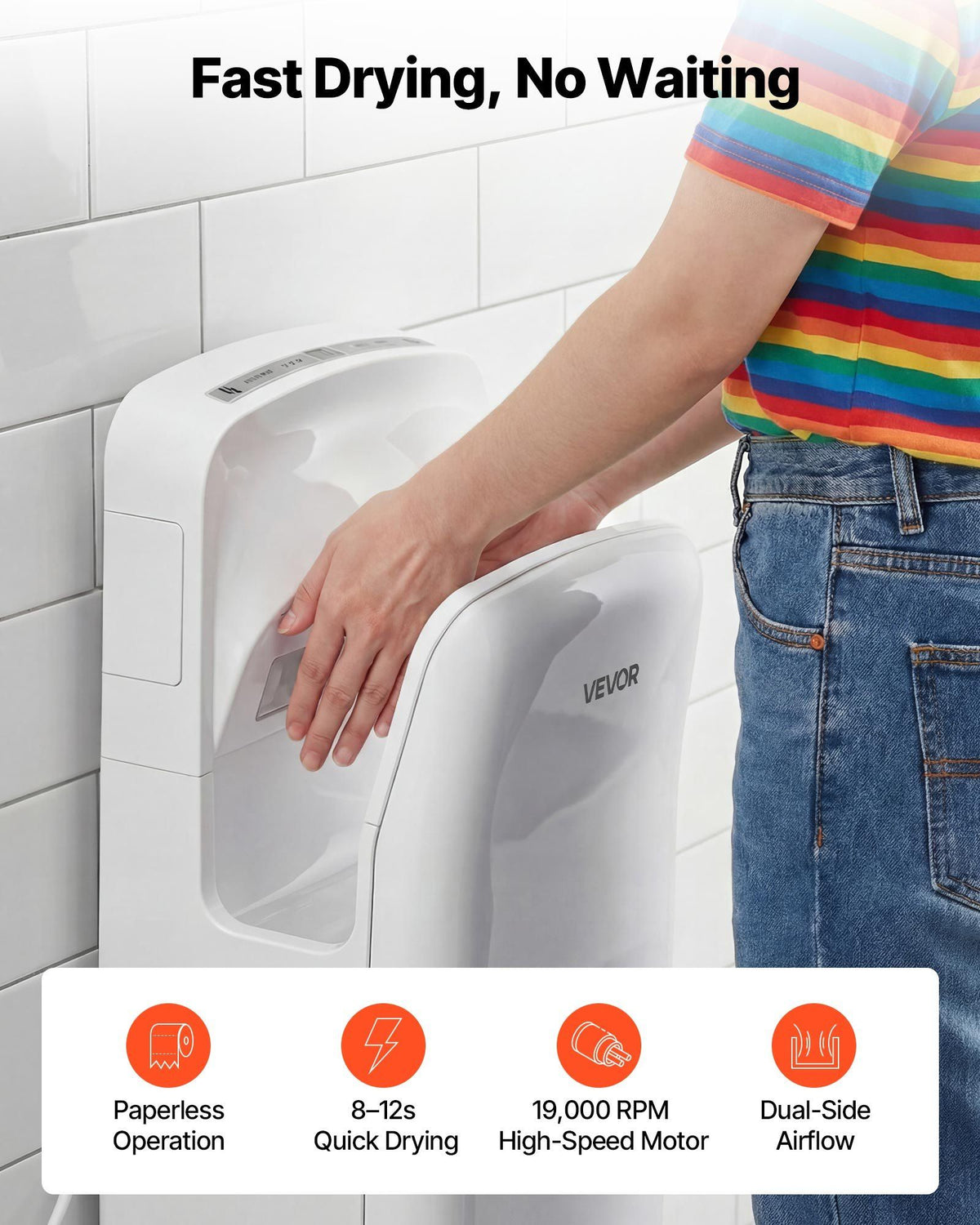 Vertical Hand Dryer, Hand Dryers with HEPA Filter, 19000 RPM High-Speed Motor, Dual-Side Airflow, ABS Sturdy V952-LSGSJBSSL000DILPE001V3