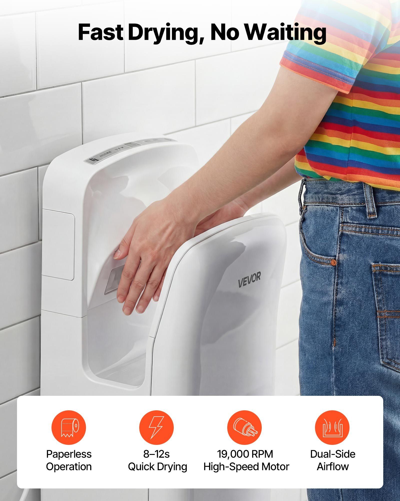 Vertical Hand Dryer, Hand Dryers with HEPA Filter, 19000 RPM High-Speed Motor, Dual-Side Airflow, ABS Sturdy V952-LSGSJBSSL000DILPE001V3