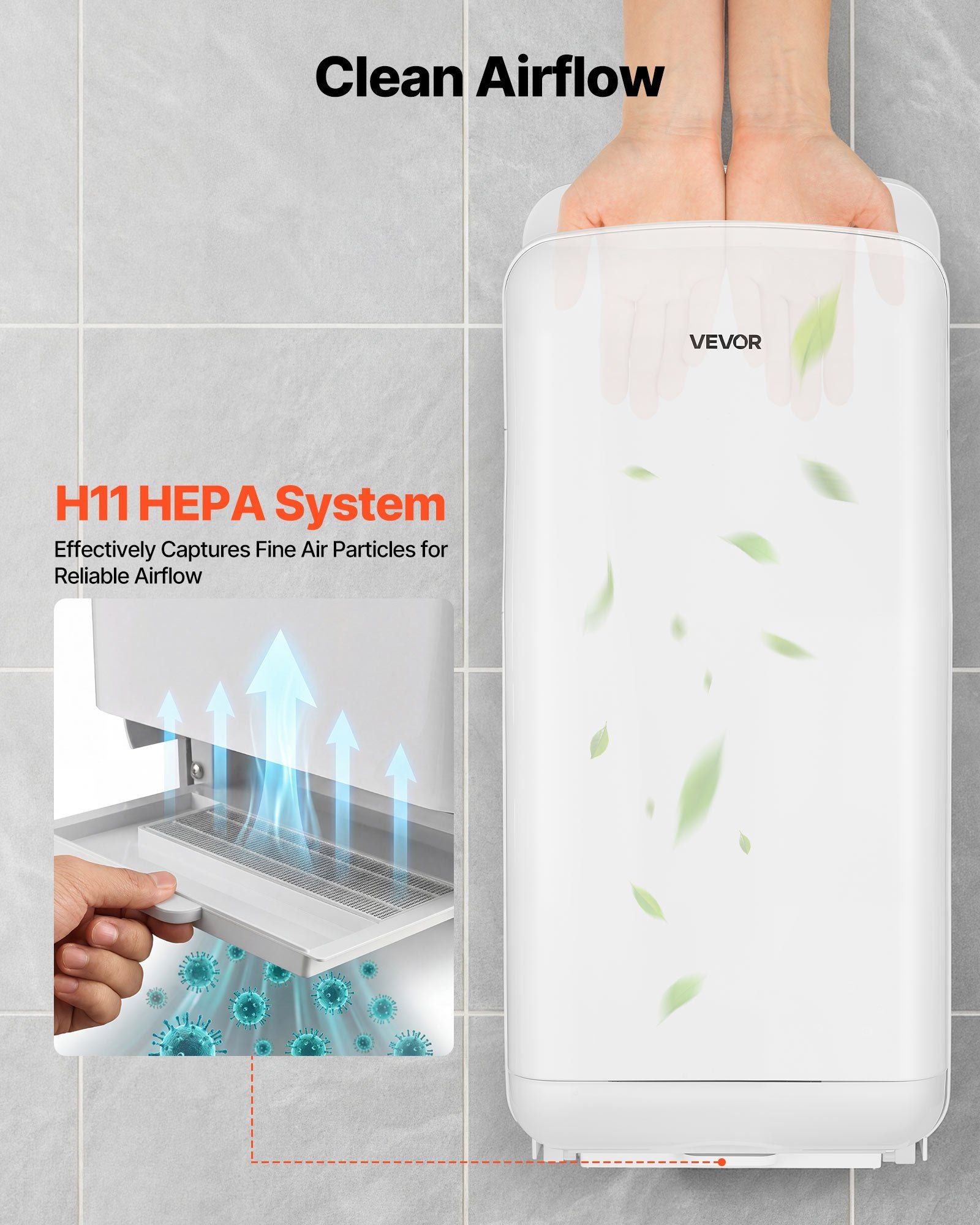 Vertical Hand Dryer, Hand Dryers with HEPA Filter, 19000 RPM High-Speed Motor, Dual-Side Airflow, ABS Sturdy V952-LSGSJBSSL000DILPE001V3