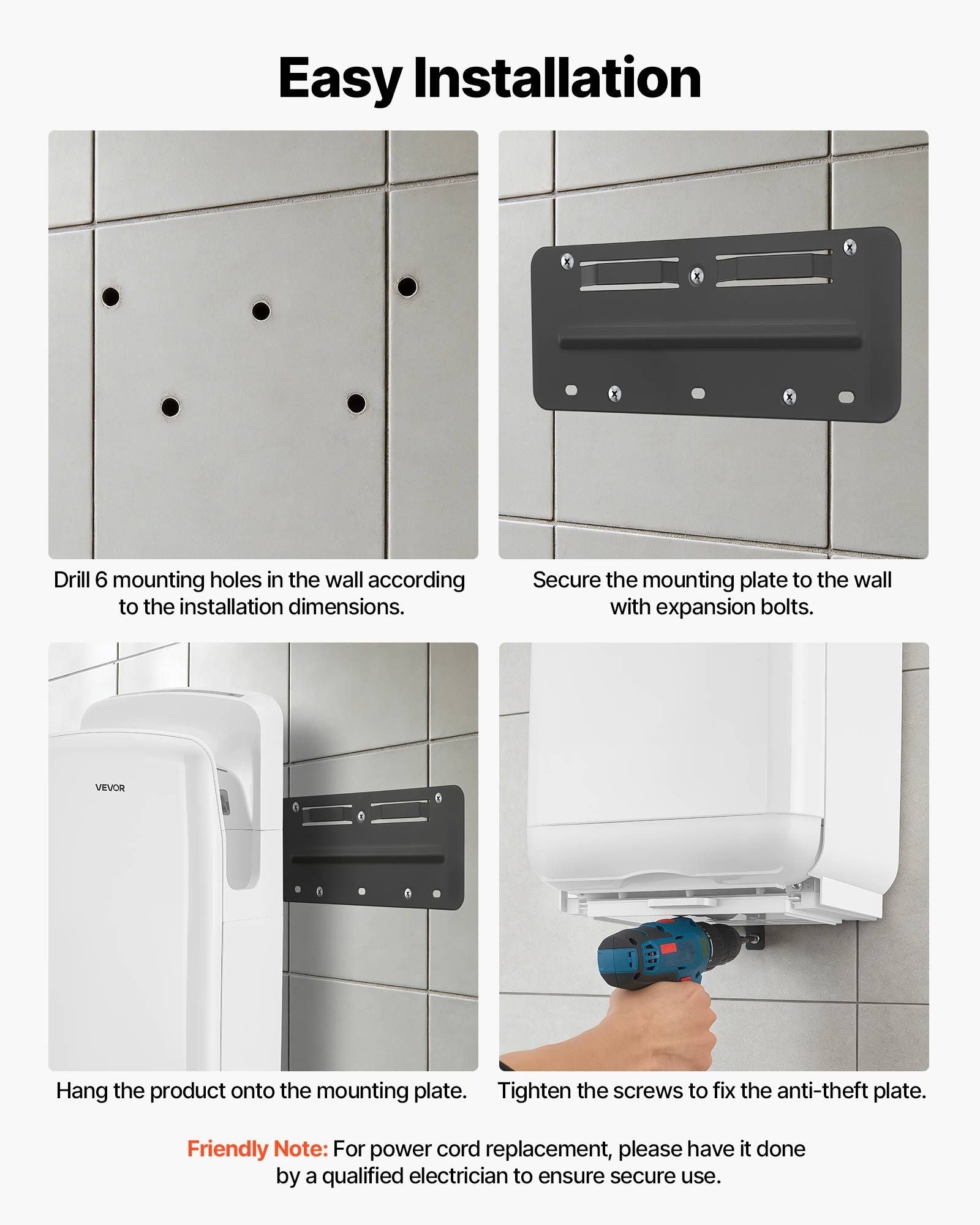 Vertical Hand Dryer, Hand Dryers with HEPA Filter, 19000 RPM High-Speed Motor, Dual-Side Airflow, ABS Sturdy V952-LSGSJBSSL000DILPE001V3