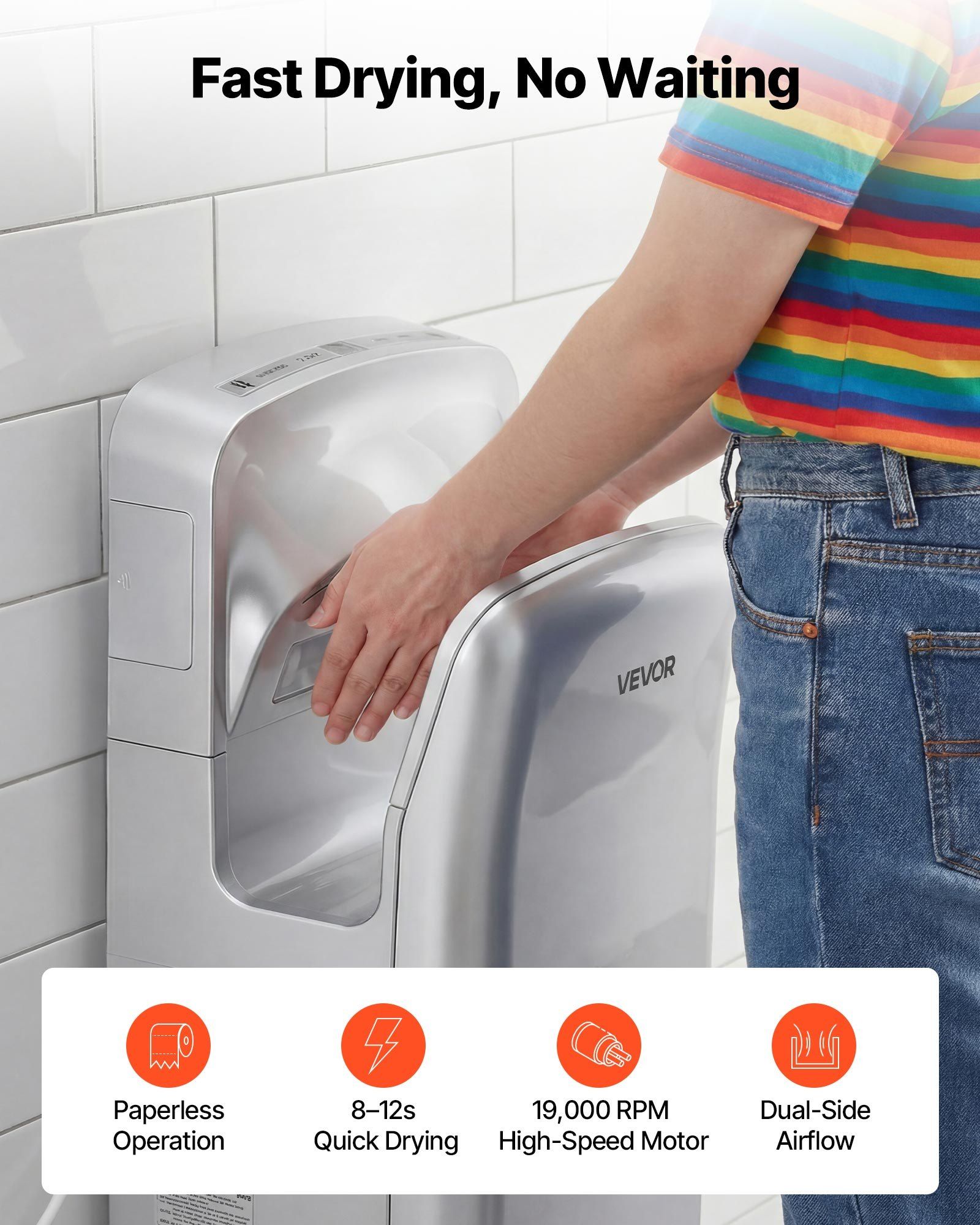 Vertical Hand Dryer, Hand Dryers with HEPA Filter, 19000 RPM High-Speed Motor, Dual-Side Airflow, ABS Sturdy V952-LSGSJYSSL000XWV3I001V3