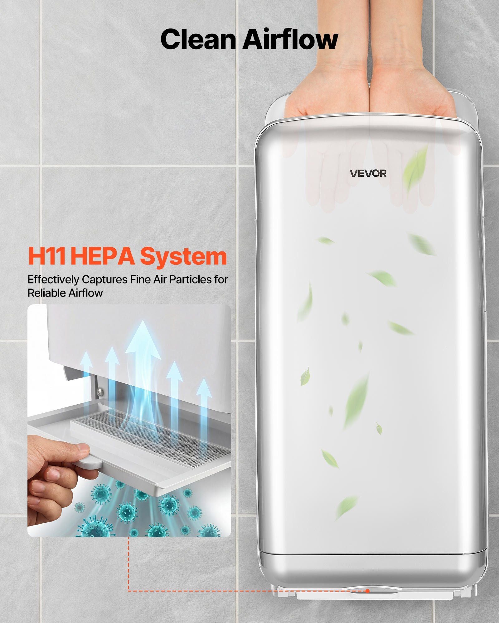 Vertical Hand Dryer, Hand Dryers with HEPA Filter, 19000 RPM High-Speed Motor, Dual-Side Airflow, ABS Sturdy V952-LSGSJYSSL000XWV3I001V3