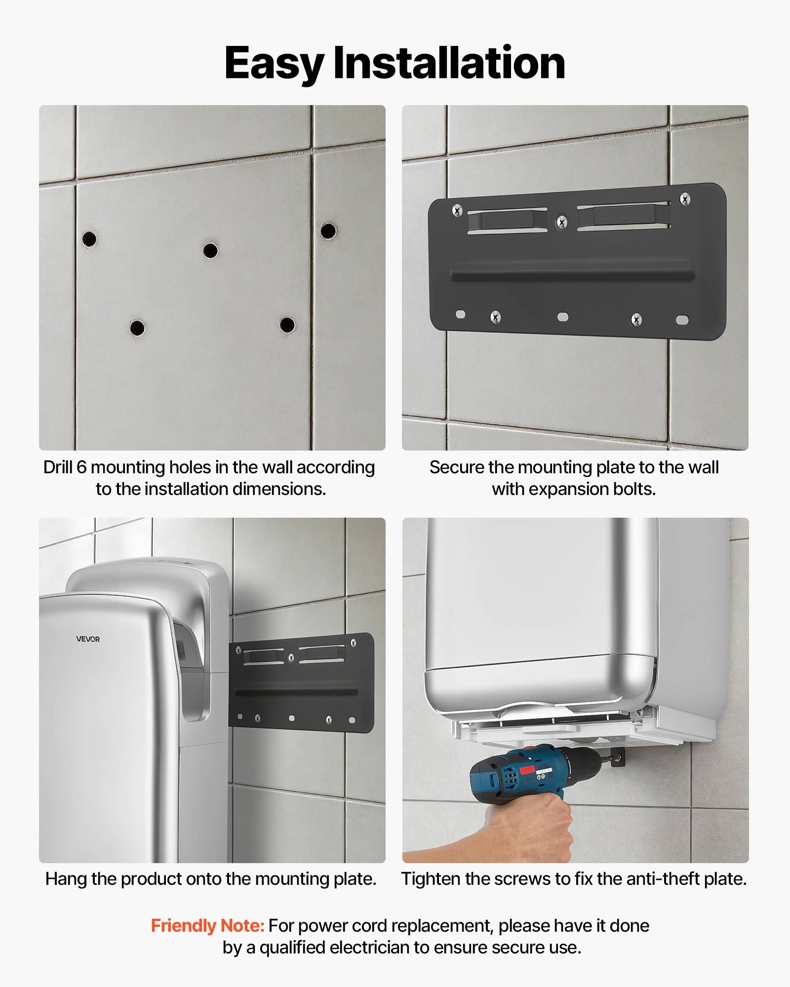Vertical Hand Dryer, Hand Dryers with HEPA Filter, 19000 RPM High-Speed Motor, Dual-Side Airflow, ABS Sturdy V952-LSGSJYSSL000XWV3I001V3