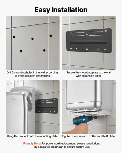 Vertical Hand Dryer, Hand Dryers with HEPA Filter, 19000 RPM High-Speed Motor, Dual-Side Airflow, ABS Sturdy V952-LSGSJYSSL000XWV3I001V3