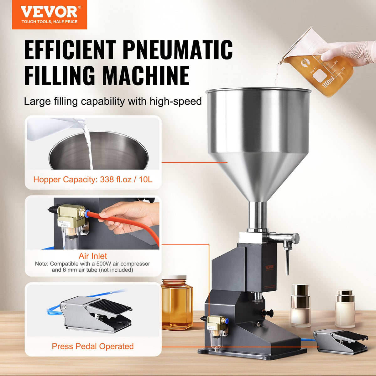 Pneumatic Paste Liquid Filling Machine, 5-50ml Bottle Filler, Bottle Filling Machine, Stainless Steel Liquid V952-LSGYTGZJQD56YVZDOV0