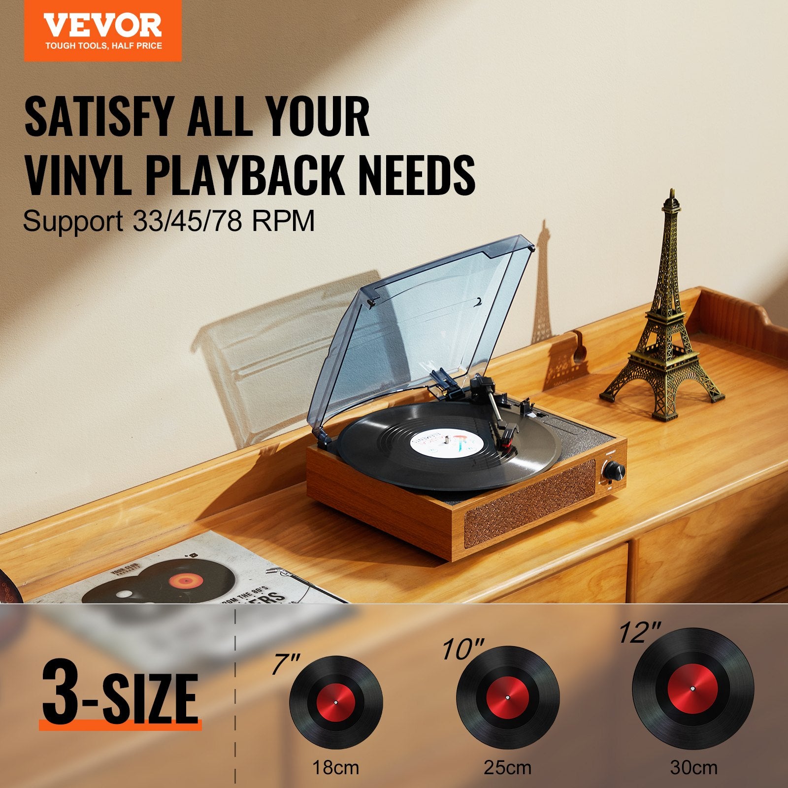 Bluetooth Vinyl Record Player 3-Speed Belt Driven Turntable 3W Speakers V952-LSJ13S000000J6DK4V3