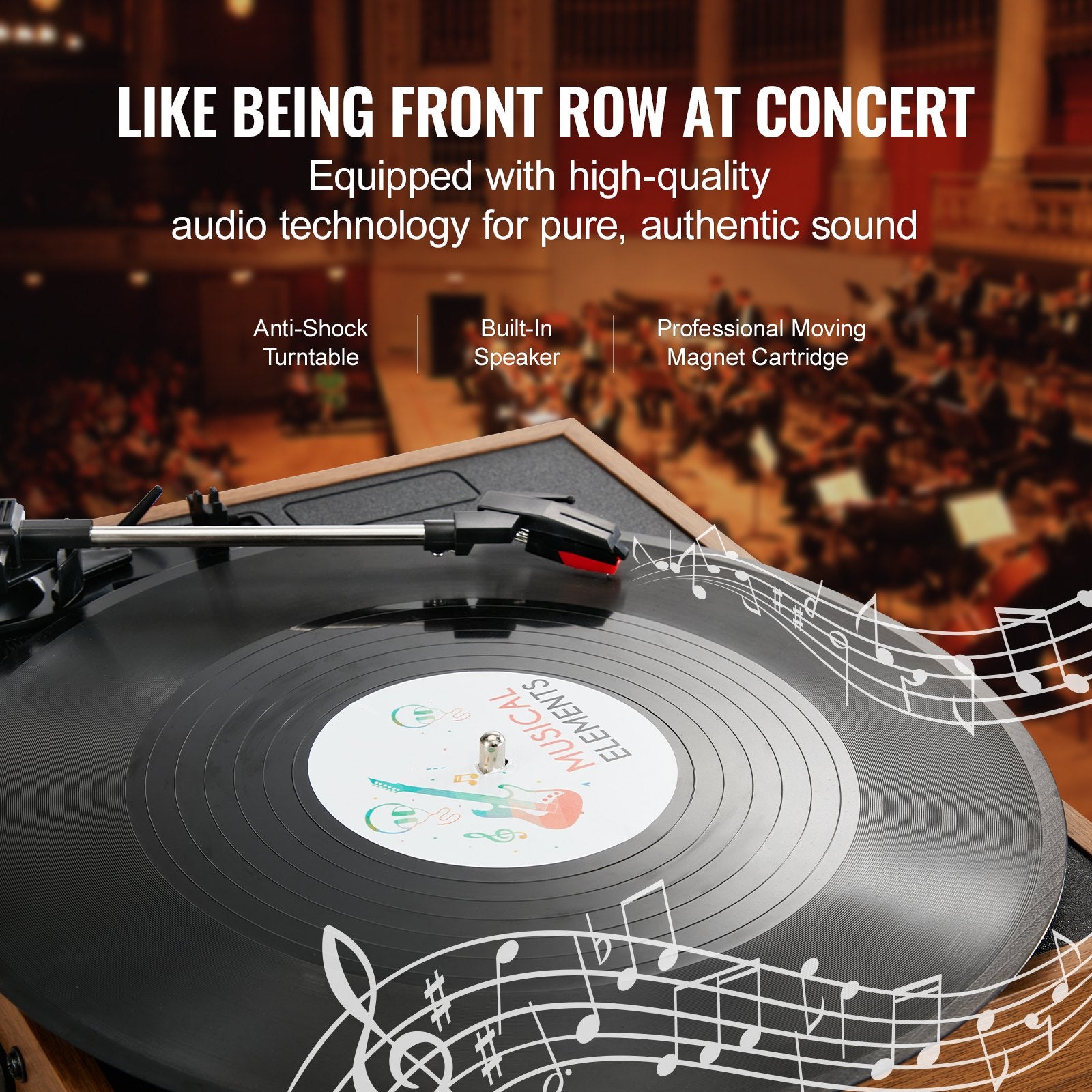 Bluetooth Vinyl Record Player 3-Speed Belt Driven Turntable 3W Speakers V952-LSJ13S000000J6DK4V3