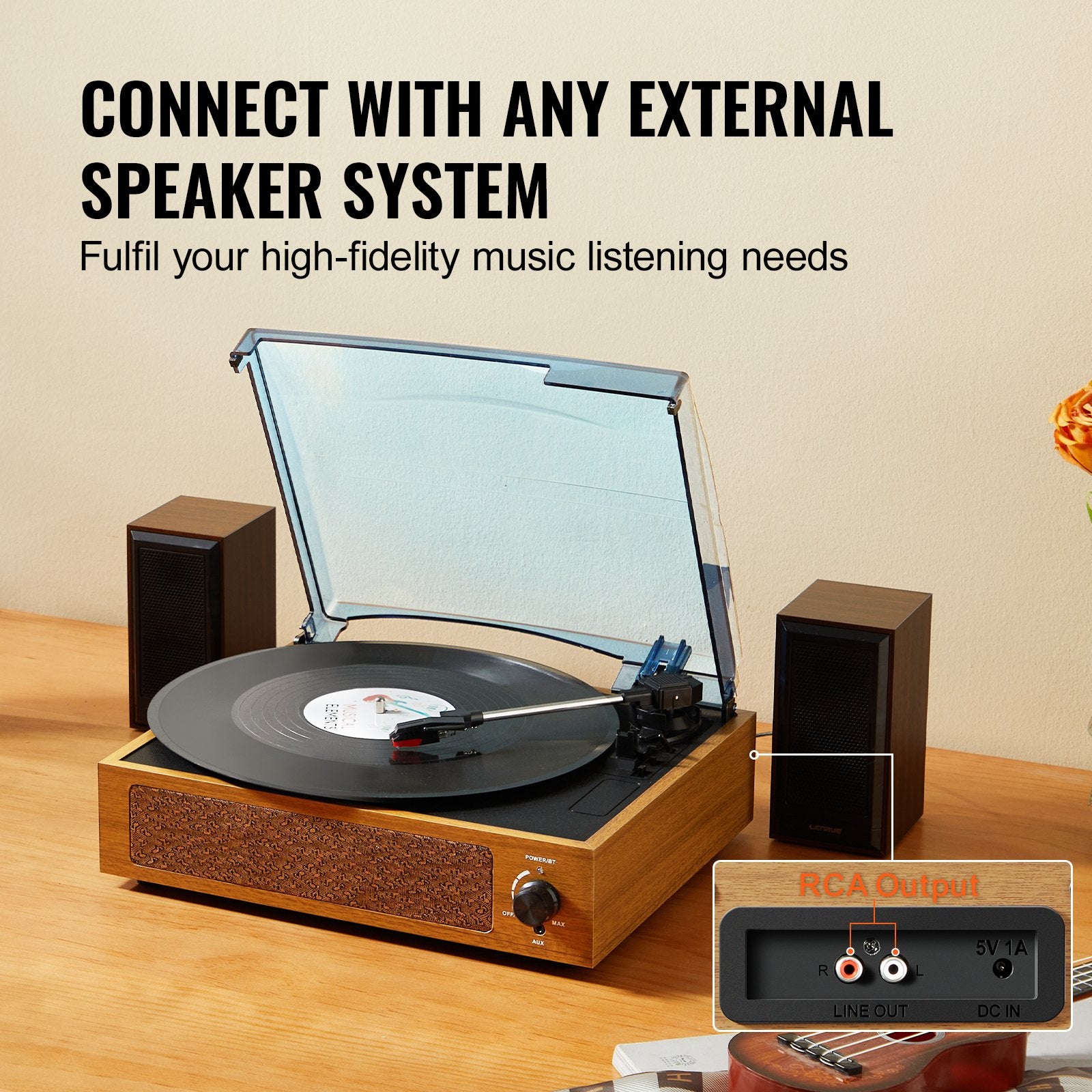 Bluetooth Vinyl Record Player 3-Speed Belt Driven Turntable 3W Speakers V952-LSJ13S000000J6DK4V3