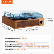 Bluetooth Vinyl Record Player 3-Speed Belt Driven Turntable 3W Speakers V952-LSJ13S000000J6DK4V3