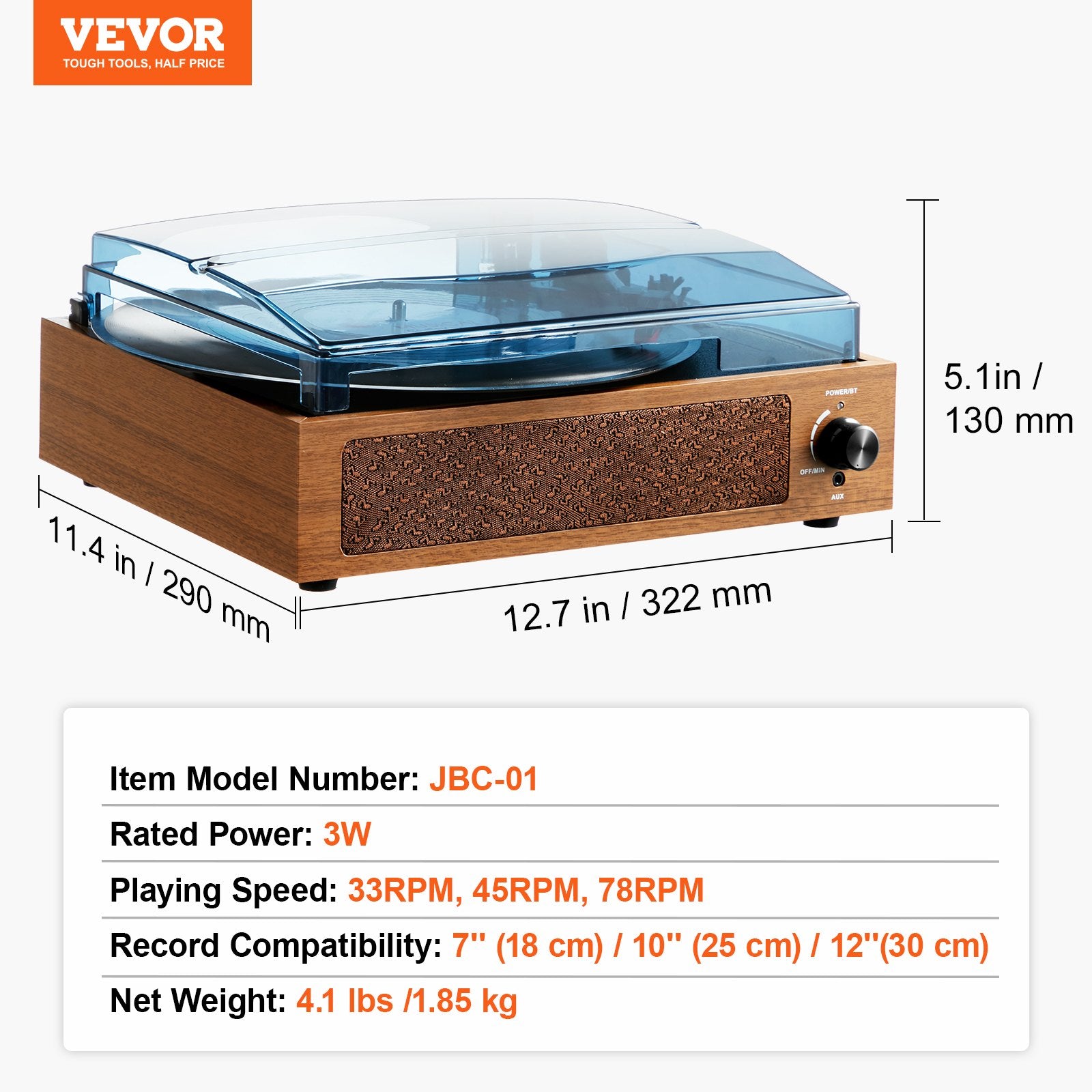 Bluetooth Vinyl Record Player 3-Speed Belt Driven Turntable 3W Speakers V952-LSJ13S000000J6DK4V3