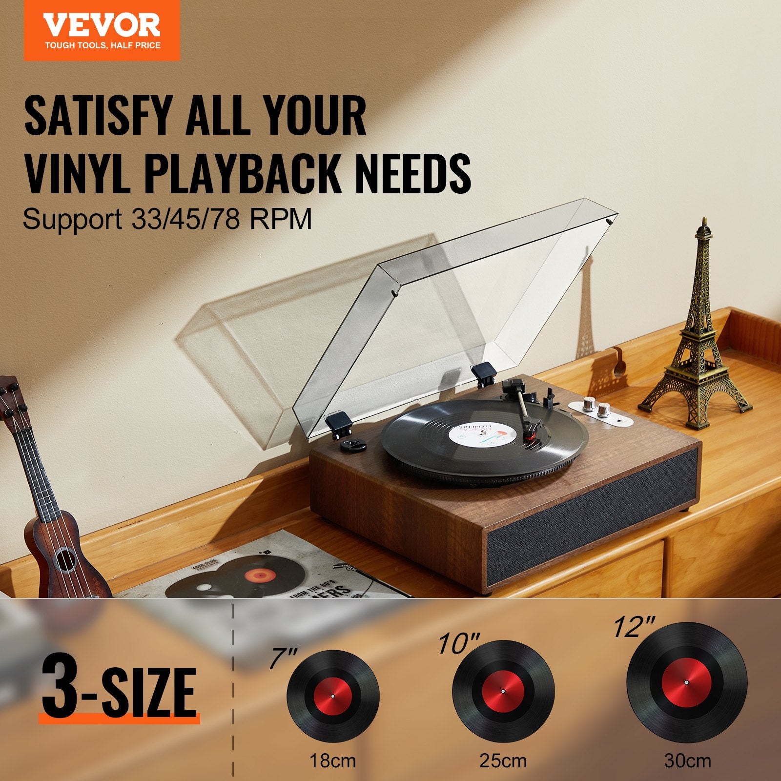 Bluetooth Vinyl Record Player 3-Speed Belt Driven Turntable 10W Speakers V952-LSJ22S000000P01V0V3