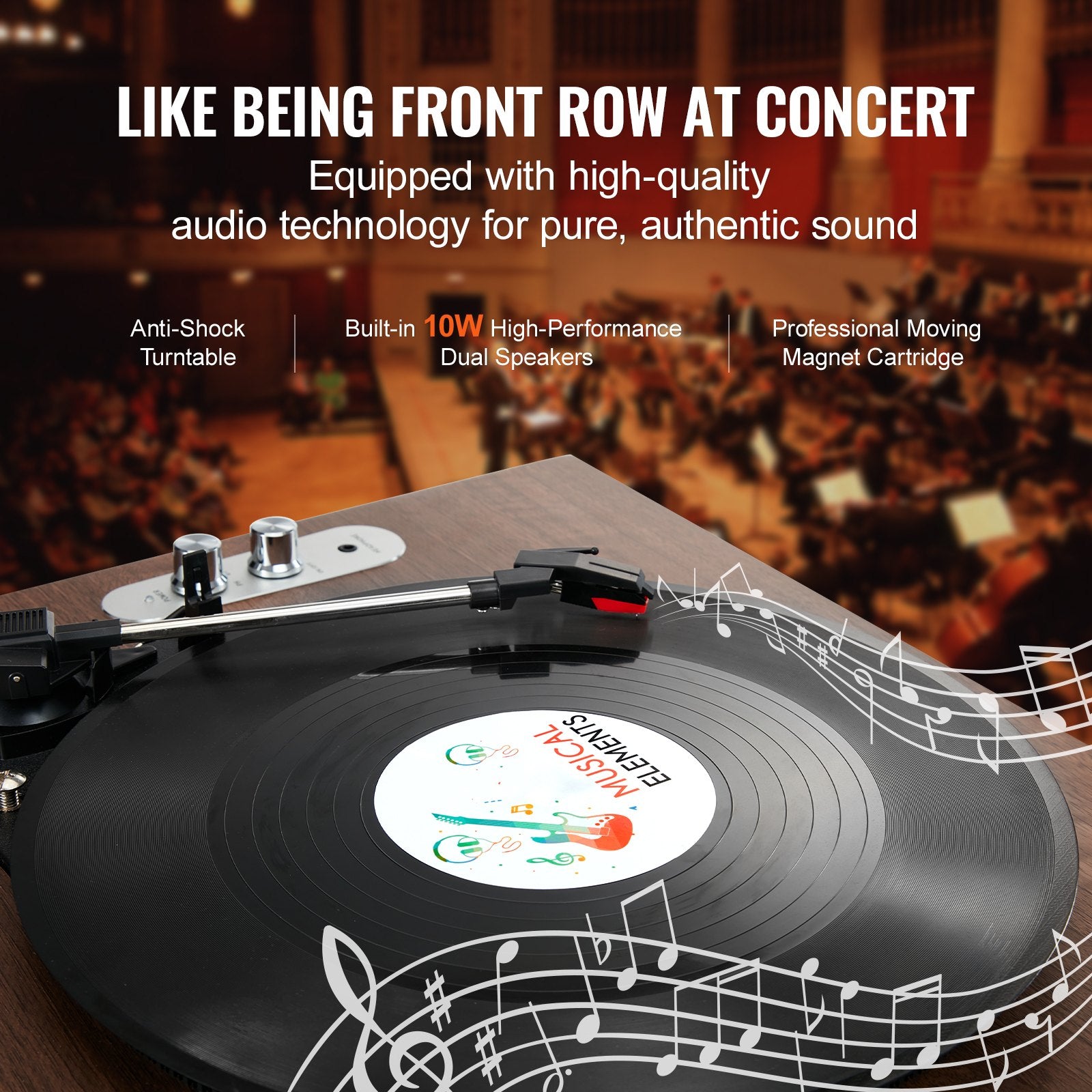 Bluetooth Vinyl Record Player 3-Speed Belt Driven Turntable 10W Speakers V952-LSJ22S000000P01V0V3
