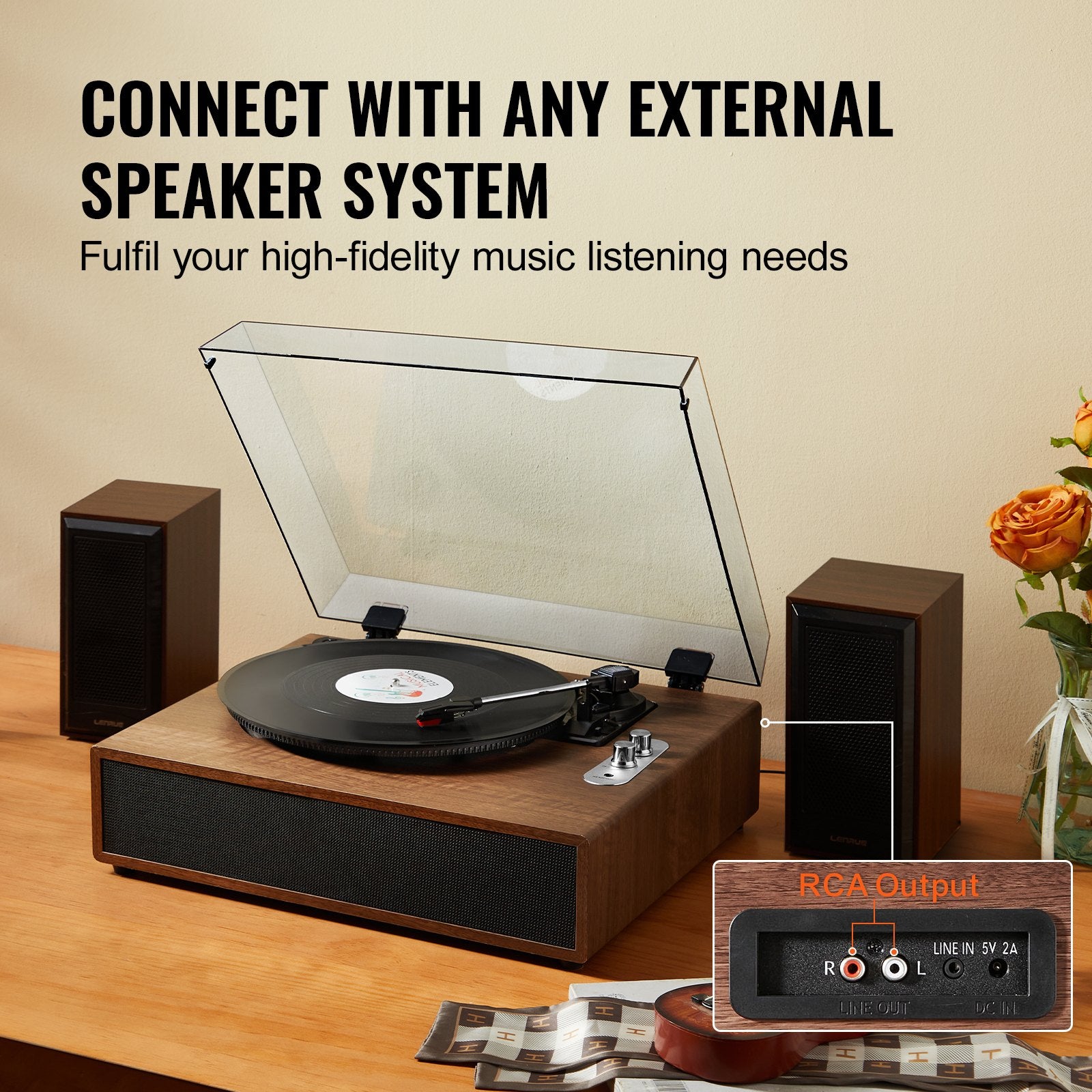 Bluetooth Vinyl Record Player 3-Speed Belt Driven Turntable 10W Speakers V952-LSJ22S000000P01V0V3