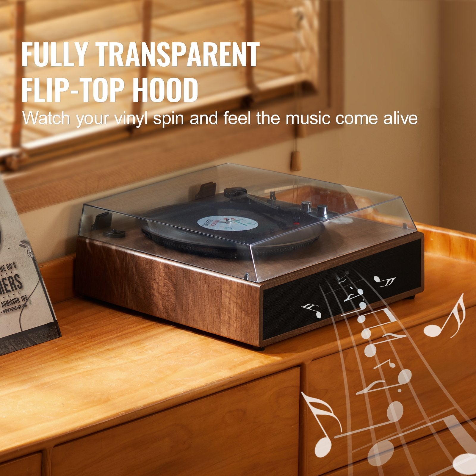 Bluetooth Vinyl Record Player 3-Speed Belt Driven Turntable 10W Speakers V952-LSJ22S000000P01V0V3