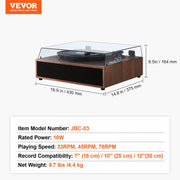 Bluetooth Vinyl Record Player 3-Speed Belt Driven Turntable 10W Speakers V952-LSJ22S000000P01V0V3
