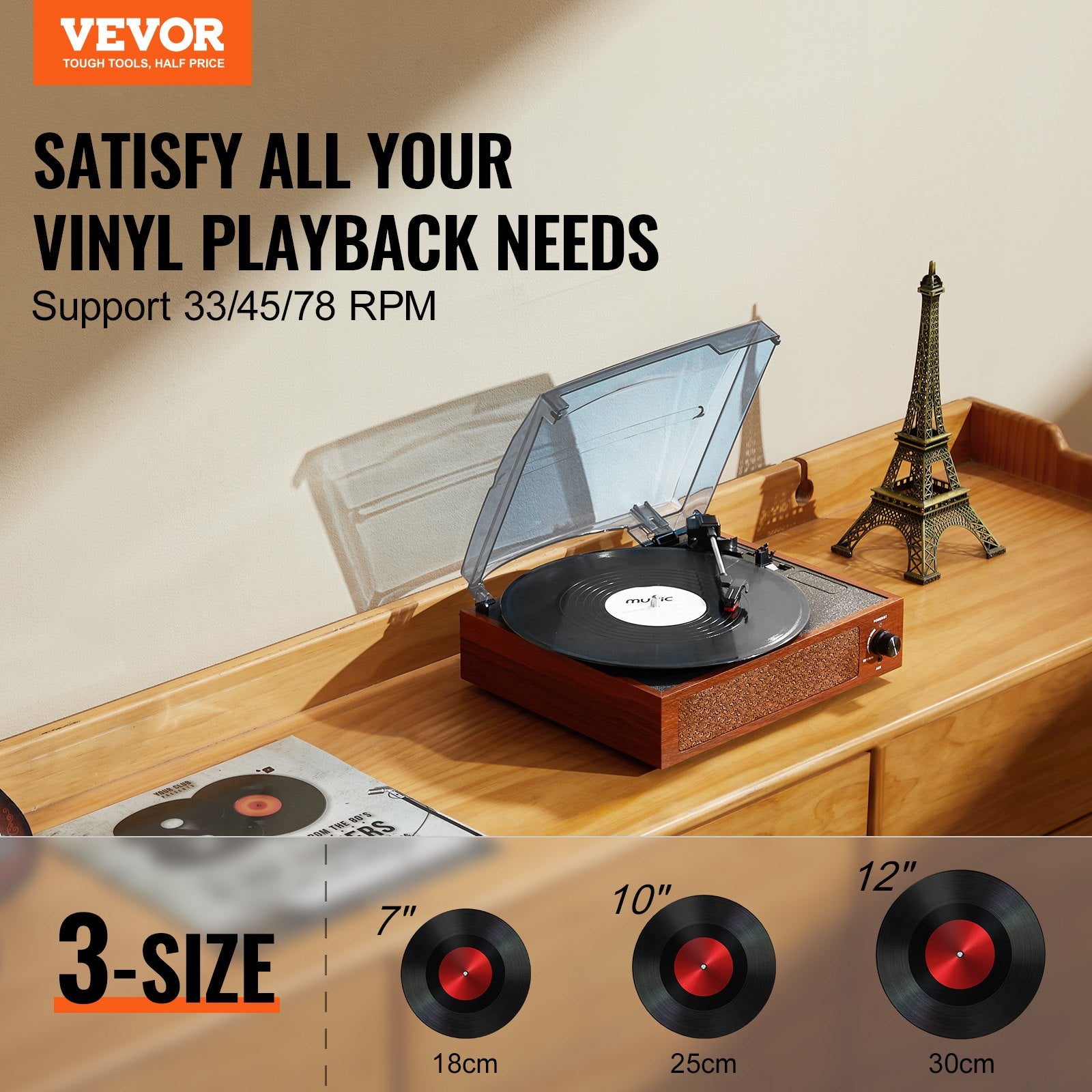 Bluetooth Vinyl Record Player 3-Speed Belt Driven Turntable 5W Speakers V952-LSJ23S000000RDAI3V3