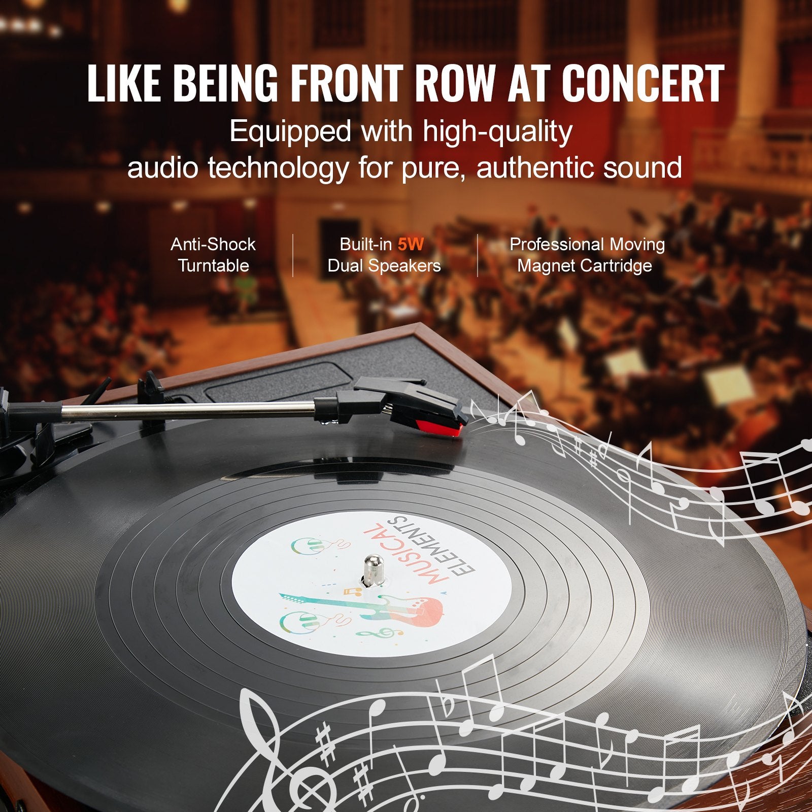 Bluetooth Vinyl Record Player 3-Speed Belt Driven Turntable 5W Speakers V952-LSJ23S000000RDAI3V3