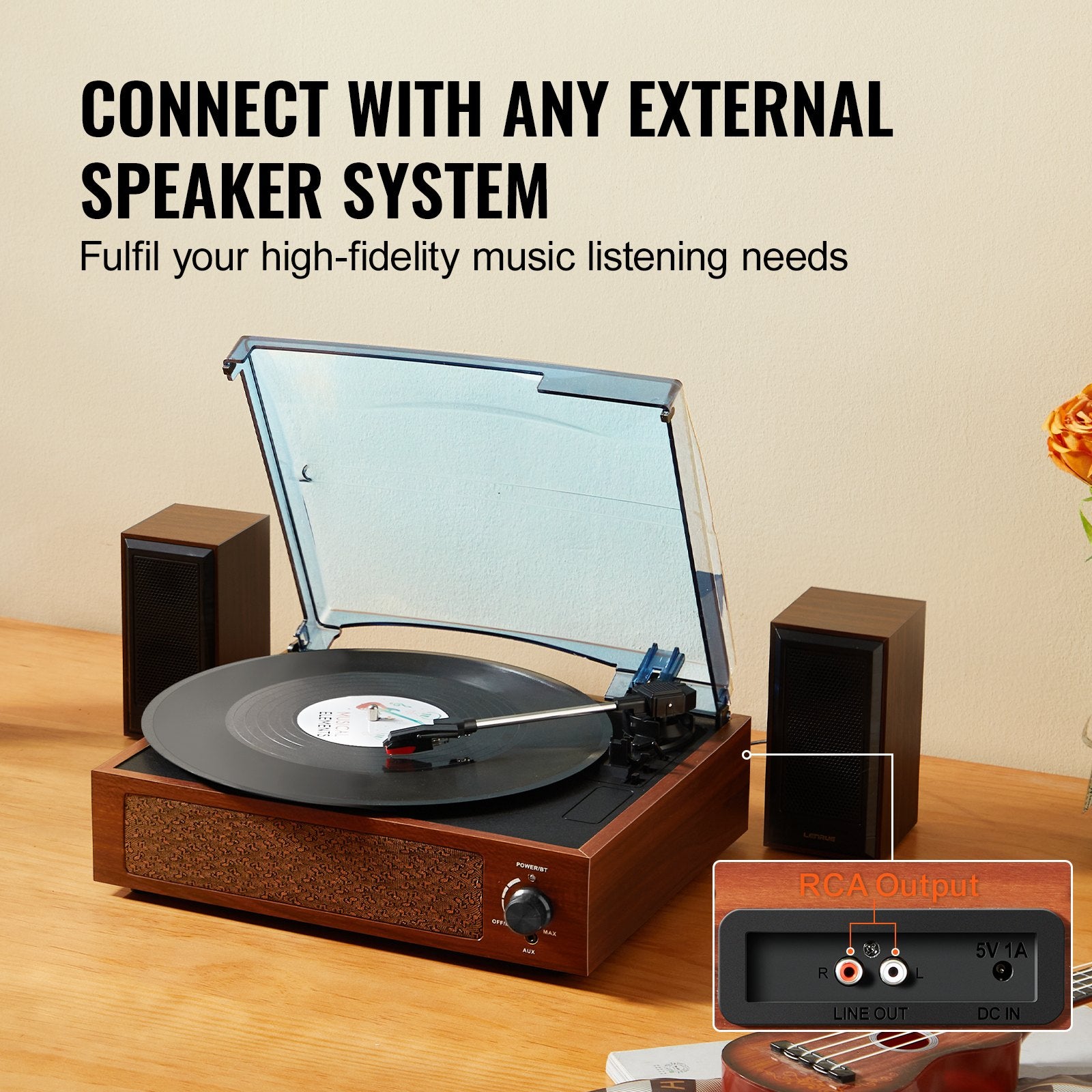 Bluetooth Vinyl Record Player 3-Speed Belt Driven Turntable 5W Speakers V952-LSJ23S000000RDAI3V3