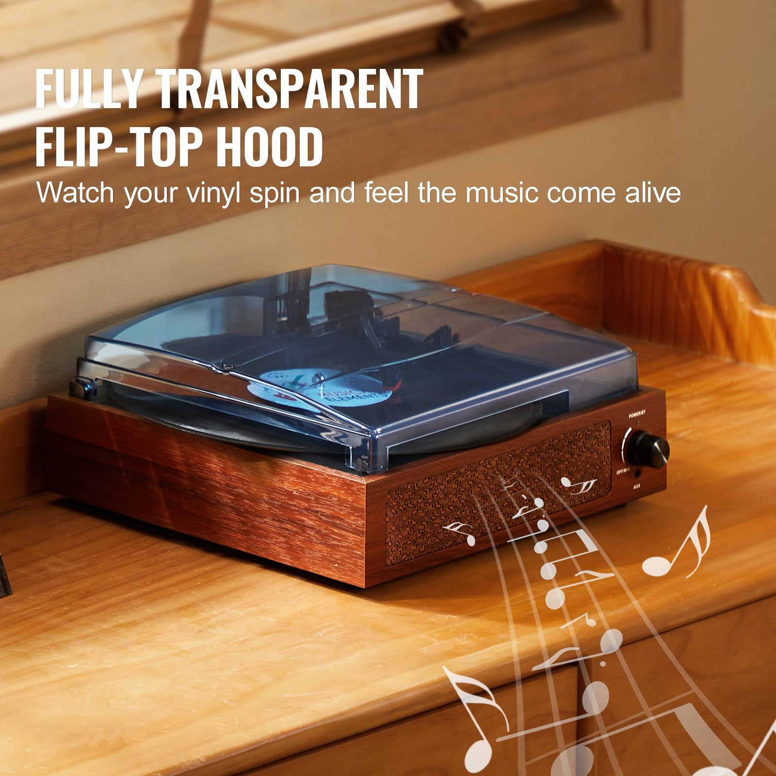 Bluetooth Vinyl Record Player 3-Speed Belt Driven Turntable 5W Speakers V952-LSJ23S000000RDAI3V3