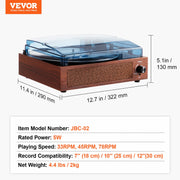 Bluetooth Vinyl Record Player 3-Speed Belt Driven Turntable 5W Speakers V952-LSJ23S000000RDAI3V3