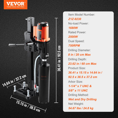 Diamond Core Drilling Machine, 8in Wet&Dry Concrete Core Drill Rig with Stand, 750RPM Speed & 1-1/4" 5/8" V952-LSJGSZKJY8425ZBUGV3
