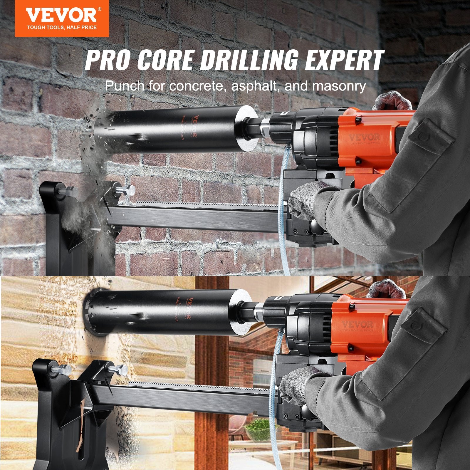Diamond Core Drilling Machine, 10in Wet Concrete Core Drill Rig with Stand Wheels, 750RPM Speed & 1-1/4" V952-LSJGSZKJYCW104M3IV3