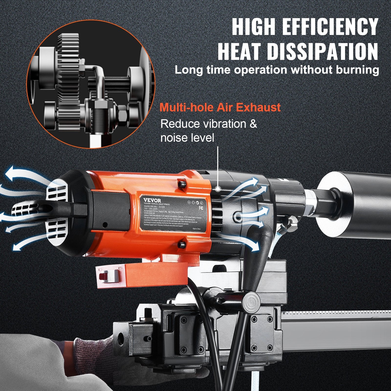 Diamond Core Drilling Machine, 10in Wet Concrete Core Drill Rig with Stand Wheels, 750RPM Speed & 1-1/4" V952-LSJGSZKJYCW104M3IV3