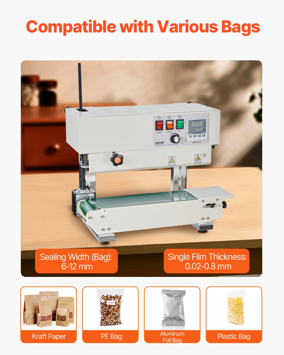 Continuous Bag Band Sealing Machine, 6-12 mm Sealing Width, Vertical Band Sealer Machine with Digital V952-LSLXFKJTBPQB7G874V3