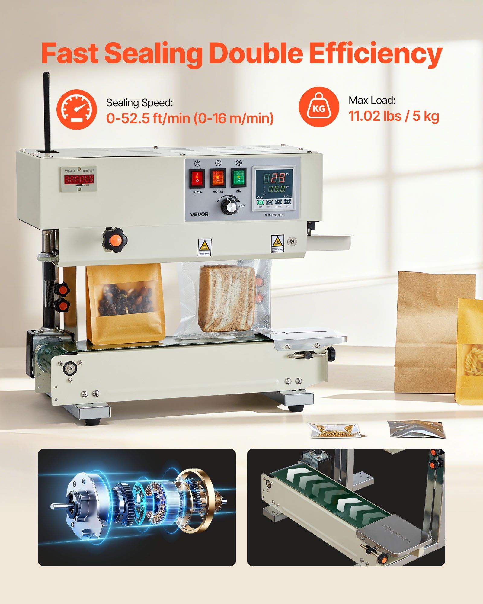 Continuous Bag Band Sealing Machine, 6-12 mm Seal Width, Vertical Band Sealer Machine with Roller Printing , V952-LSLXFKJTBPQDL4URB001V3