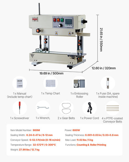 Continuous Bag Band Sealing Machine, 6-12 mm Seal Width, Vertical Band Sealer Machine with Roller Printing , V952-LSLXFKJTBPQDL4URB001V3