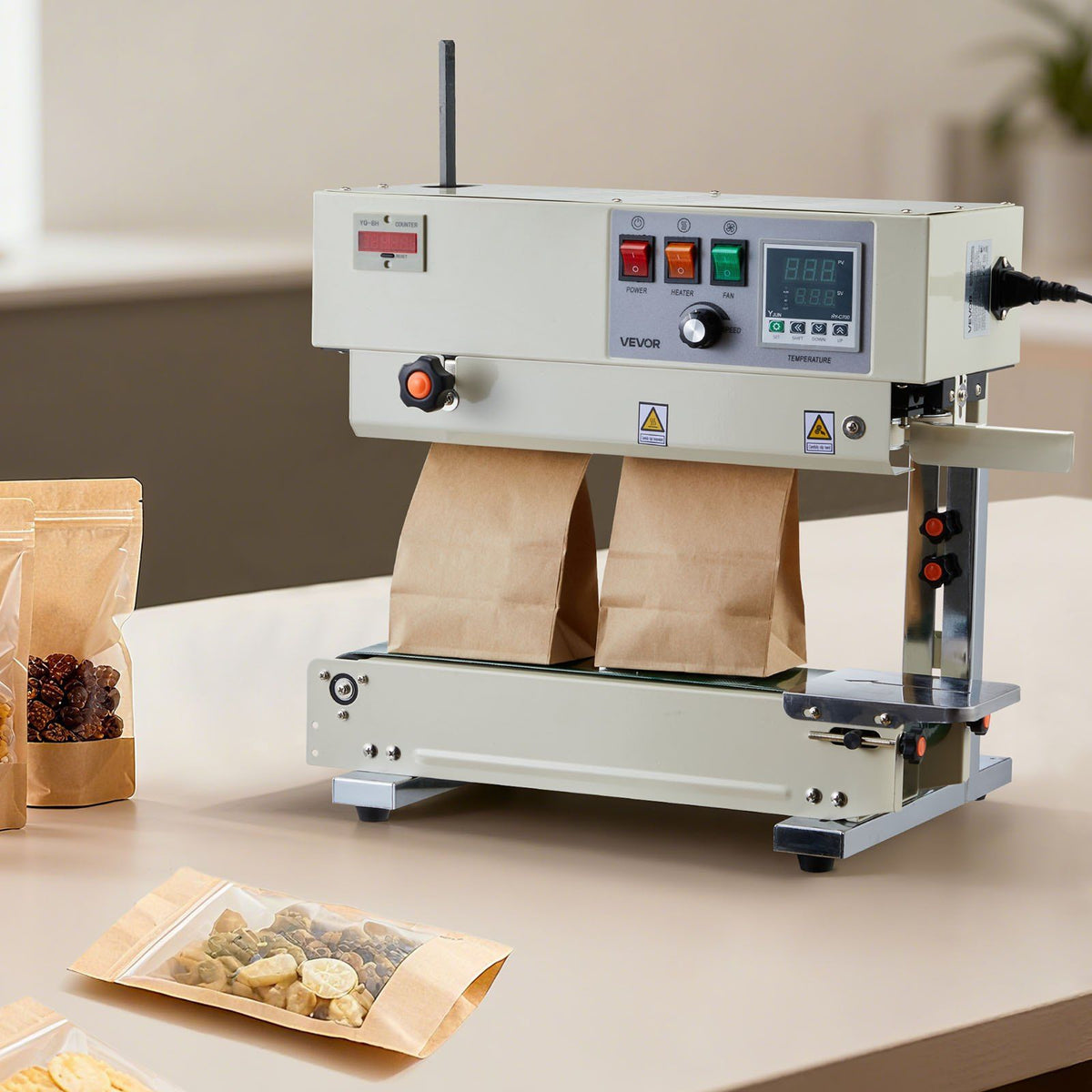Continuous Bag Band Sealing Machine, 6-12 mm Seal Width, Vertical Band Sealer Machine with Roller Printing , V952-LSLXFKJTBPQDL4URB001V3