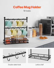 Coffee Mug Holder for Countertop 16 Hooks Cup Rack with Storage Base V952-LSMKBGJFCJS13VHF4V0