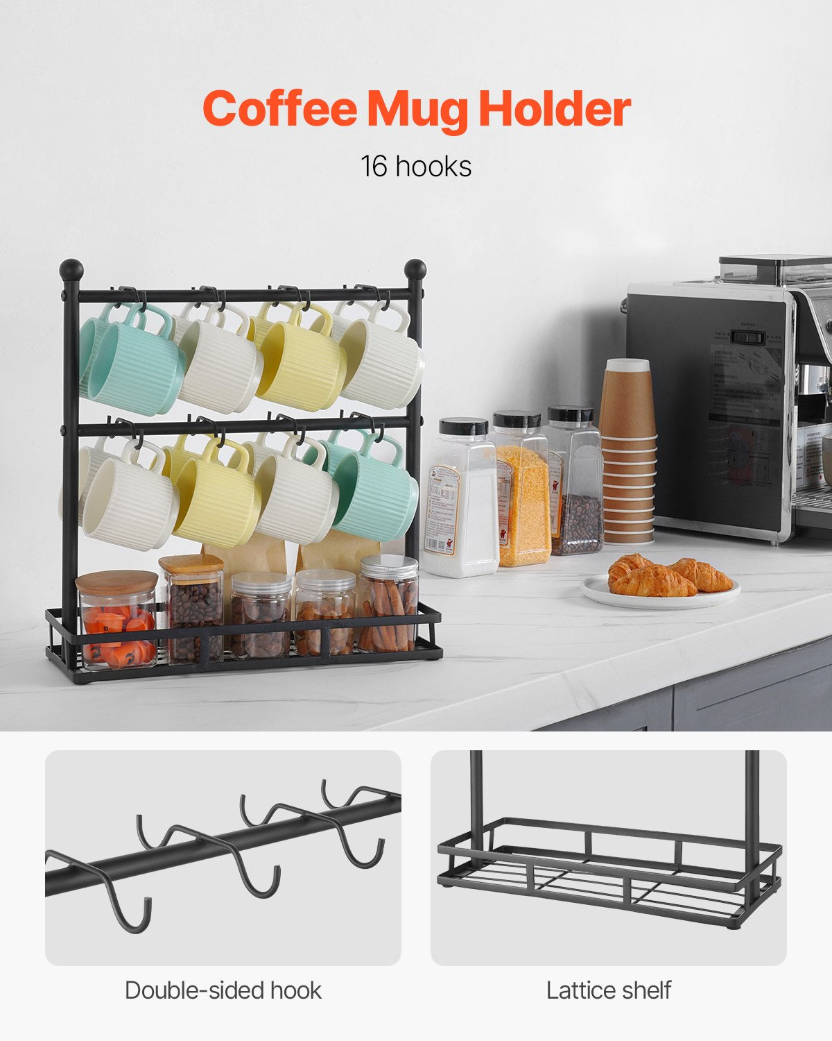 Coffee Mug Holder for Countertop 16 Hooks Cup Rack with Storage Base V952-LSMKBGJFCJS13VHF4V0