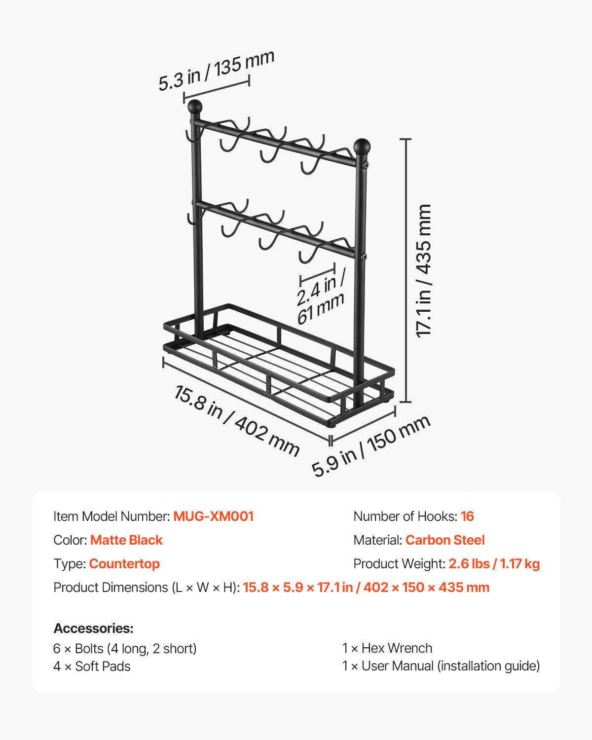 Coffee Mug Holder for Countertop 16 Hooks Cup Rack with Storage Base V952-LSMKBGJFCJS13VHF4V0