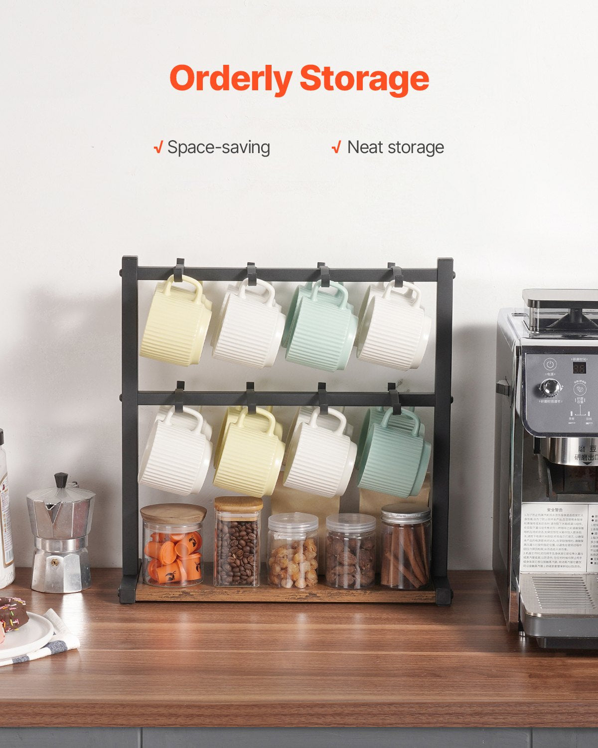 Coffee Mug Holder for Countertop 16 Hooks Cup Rack with Wood Storage Base V952-LSMKBGJFCSMJBDTGZV0