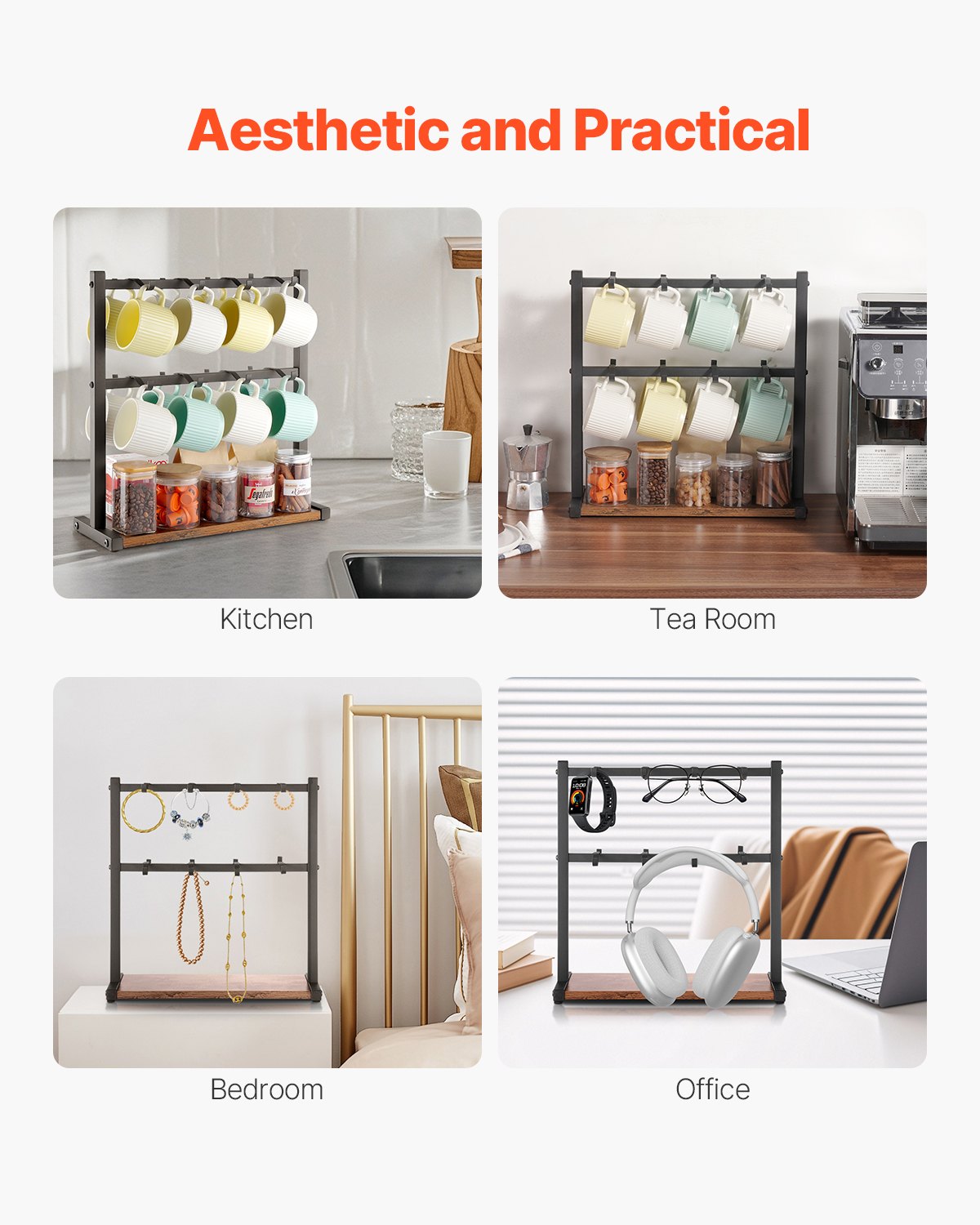 Coffee Mug Holder for Countertop 16 Hooks Cup Rack with Wood Storage Base V952-LSMKBGJFCSMJBDTGZV0